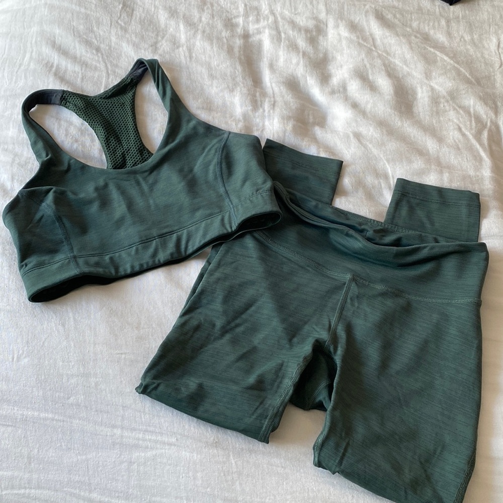 Outdoor Voices Green Leggings and Sports Bra Set